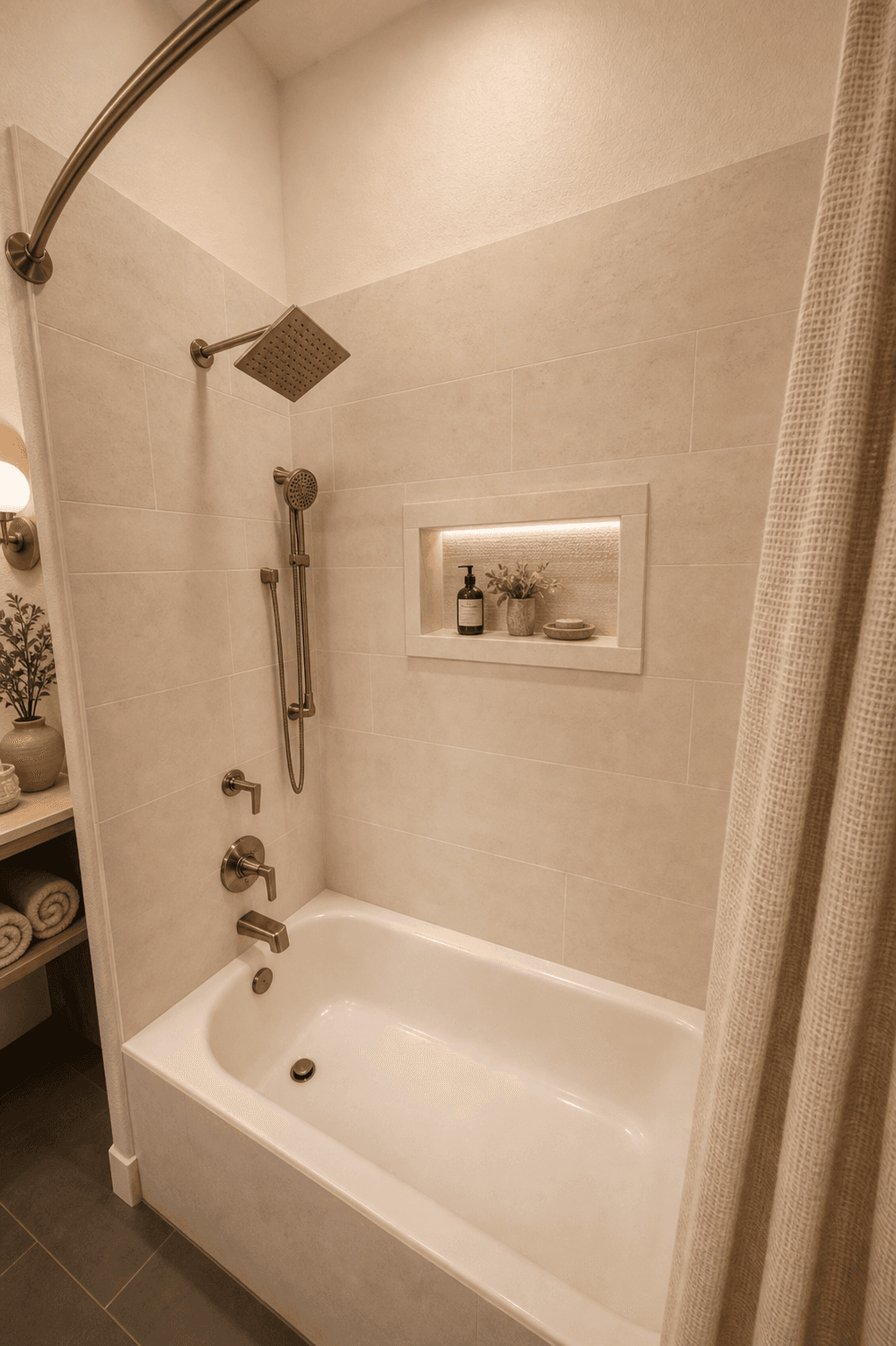 Organic modern bath after AI bathroom redesign