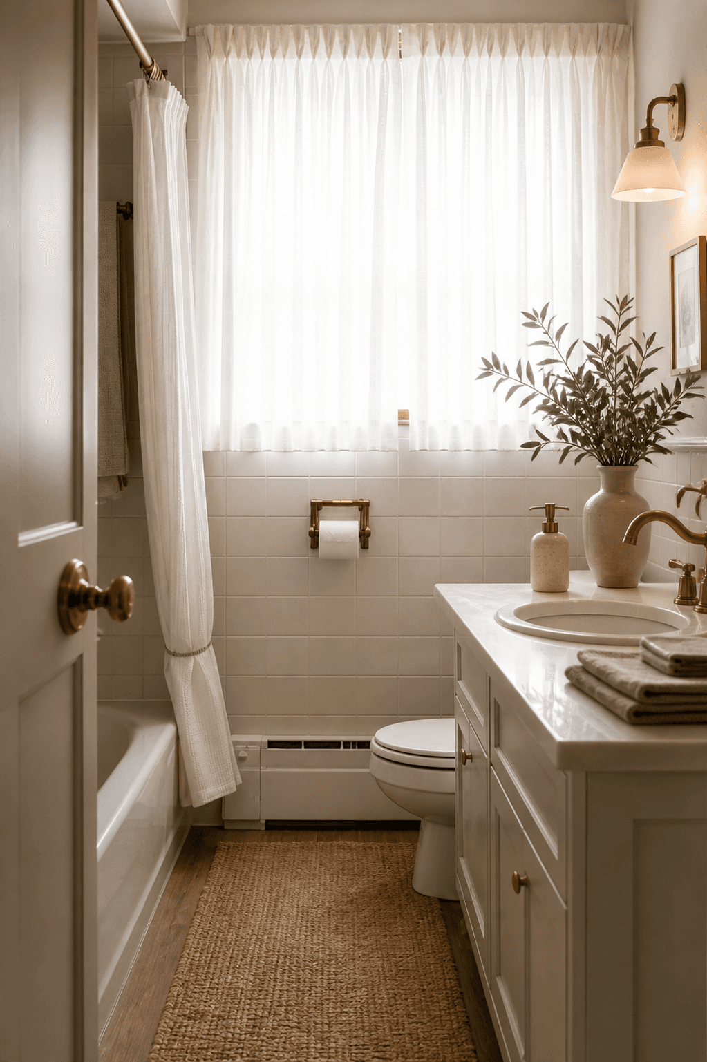 Soft modern farmhouse after AI bathroom redesign
