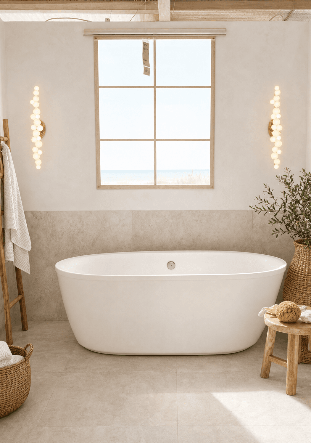 Airy coastal bath after AI bathroom redesign